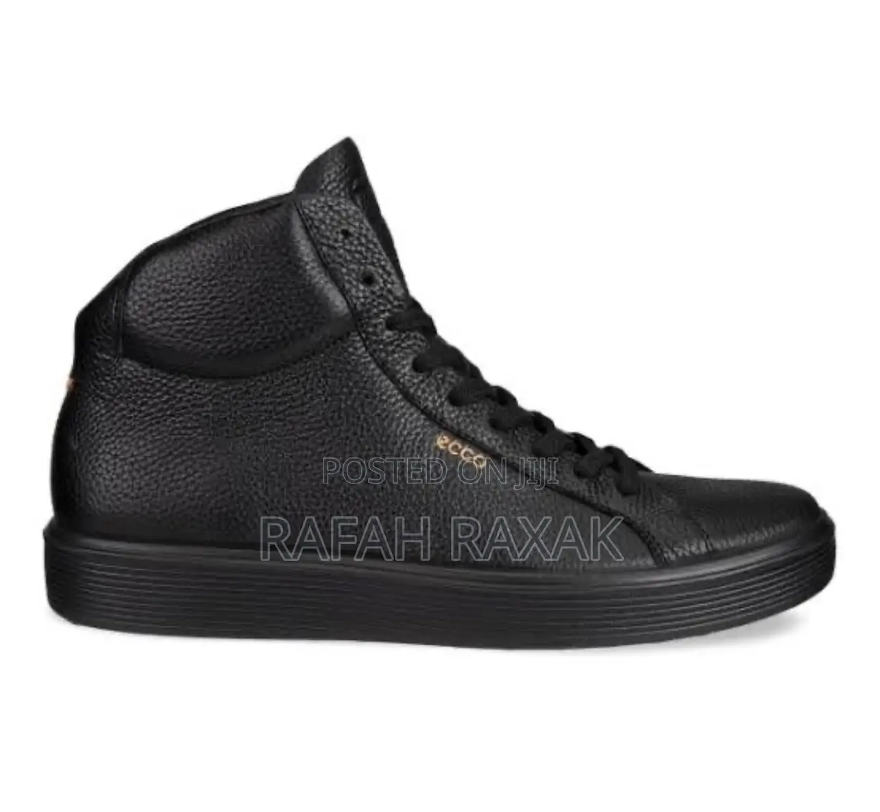 Original Triple Black Casual Ecco Leather High Top Sneakers