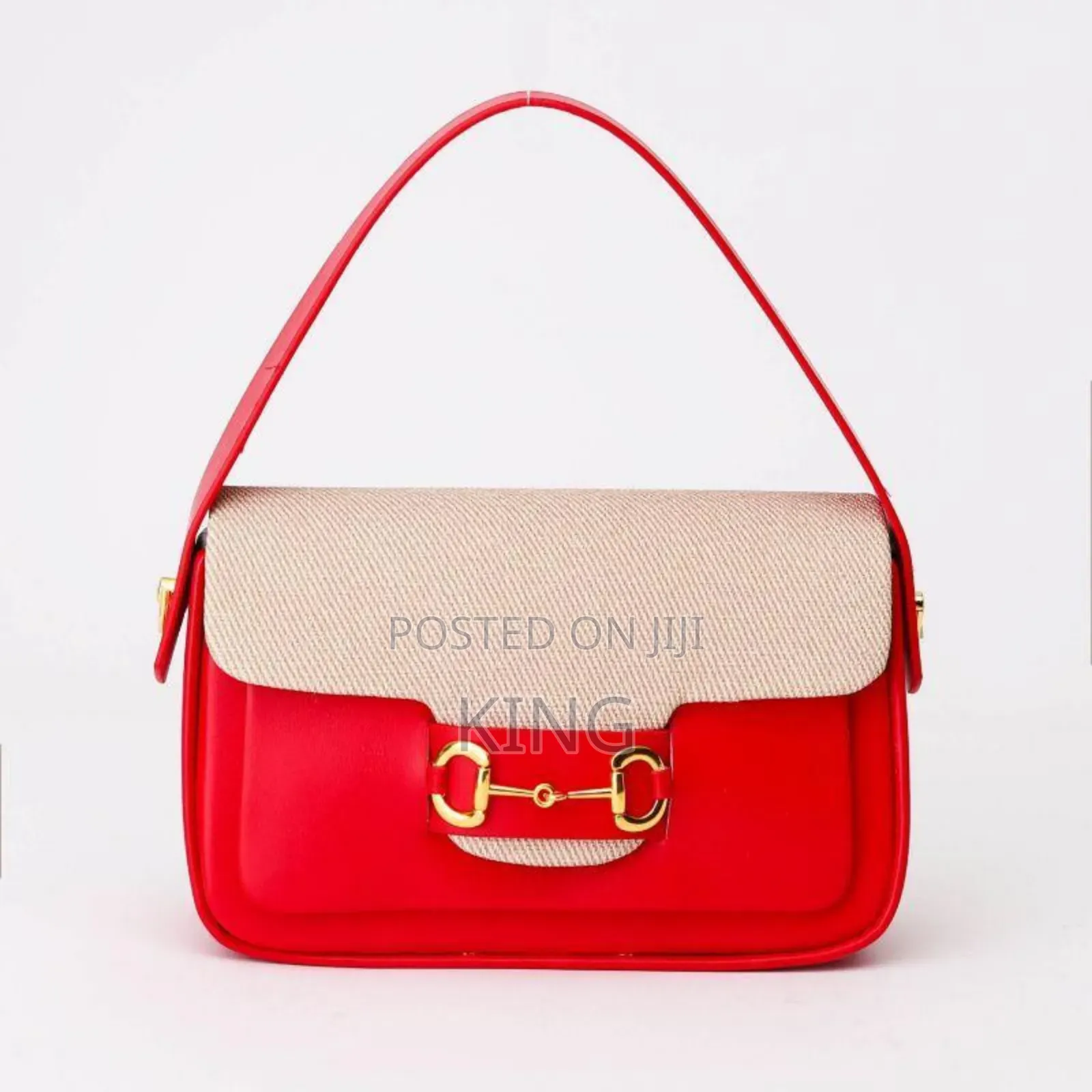 GUCCI Horsebit 1955 Red Leather-Trimmed Shoulder Bag
