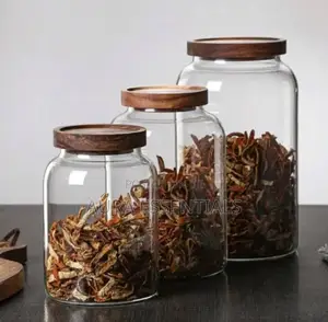 Wide Jars Acacia Lid Food Glass Container (3 Pcs)