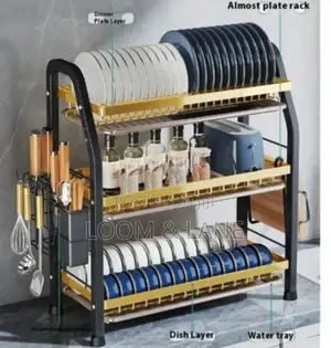 3tier Dish Drainer Rack With a Gold Outer Lining