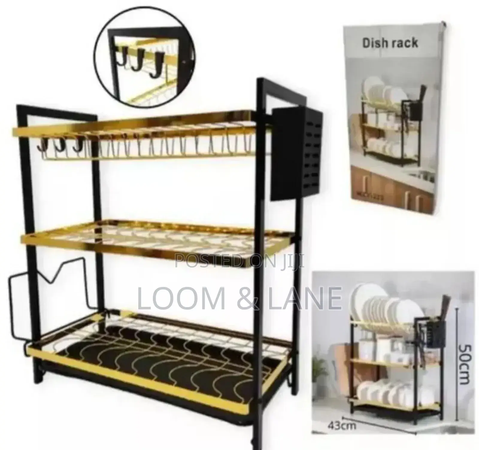 3tier Dish Drainer Rack With a Gold Outer Lining