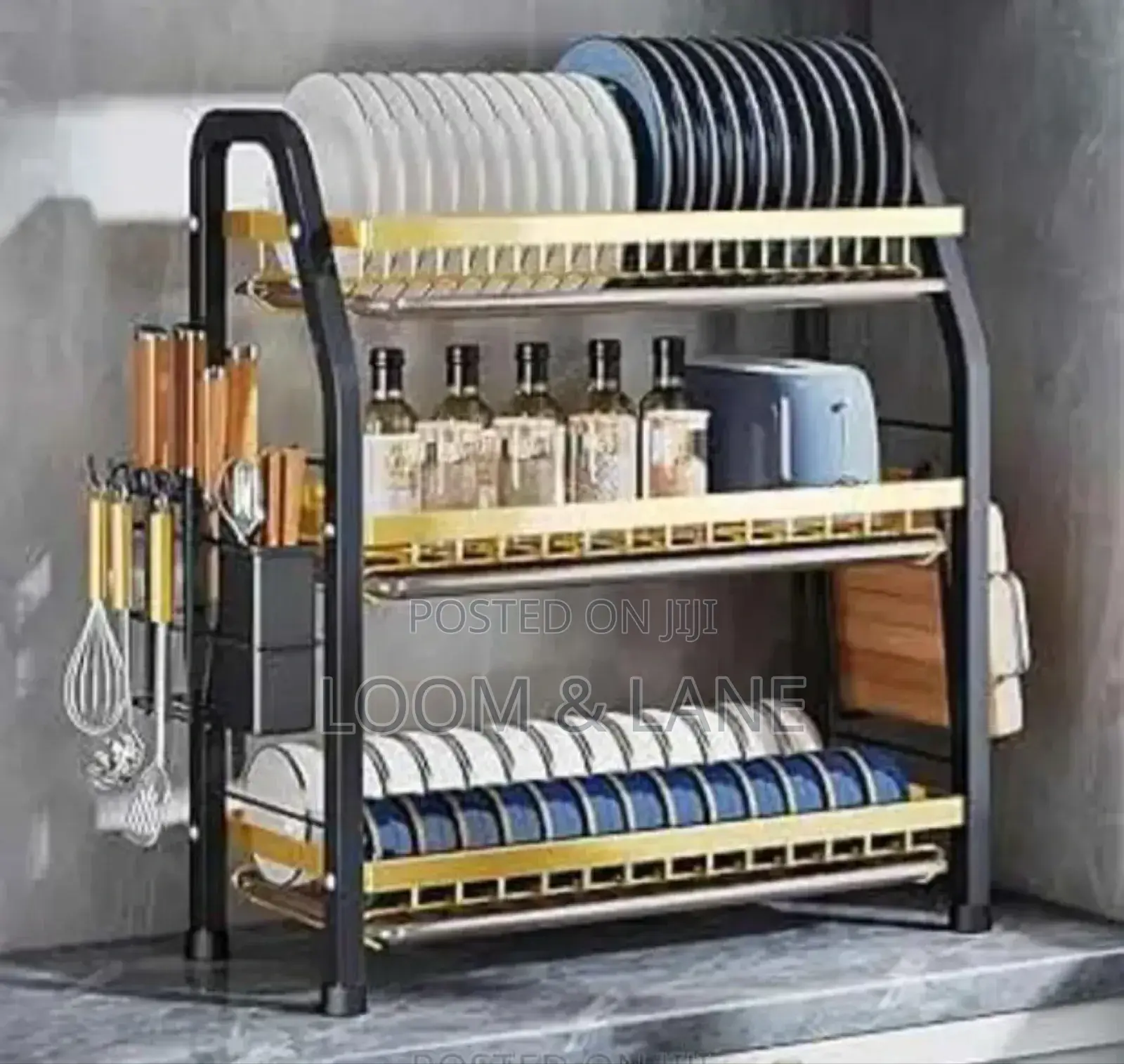 3tier Dish Drainer Rack With a Gold Outer Lining
