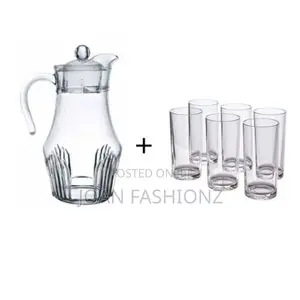 6 Drinking Glasses Plus 1 Glass Jug-Transparent