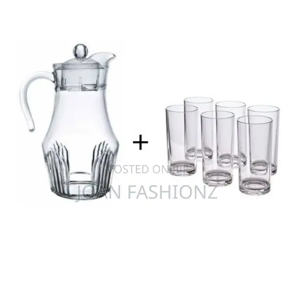 6 Drinking Glasses Plus 1 Glass Jug-Transparent