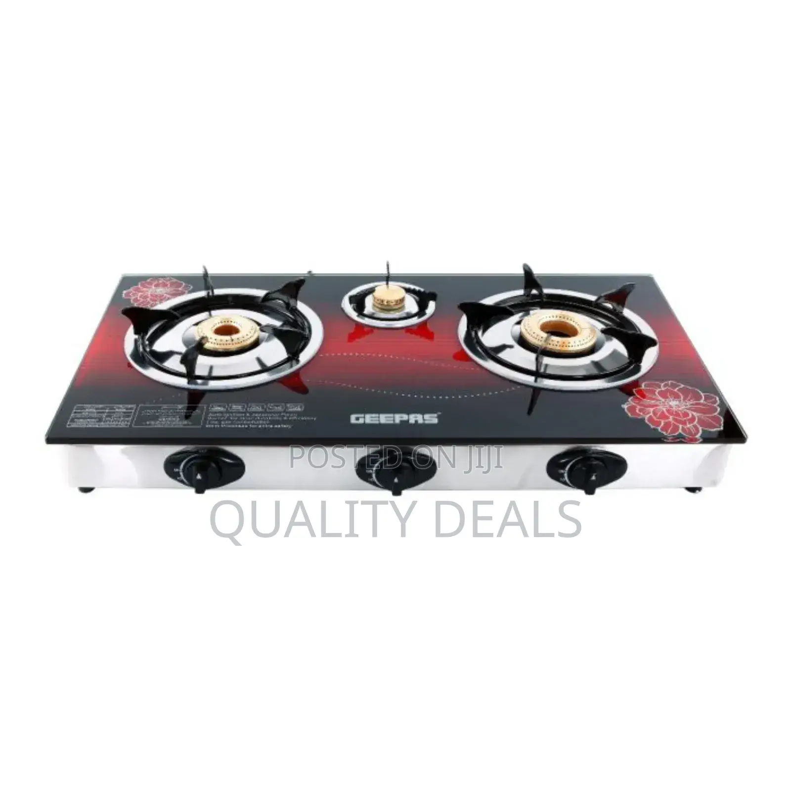 Geepas 3 Burner Gas Glass Tempered Stove