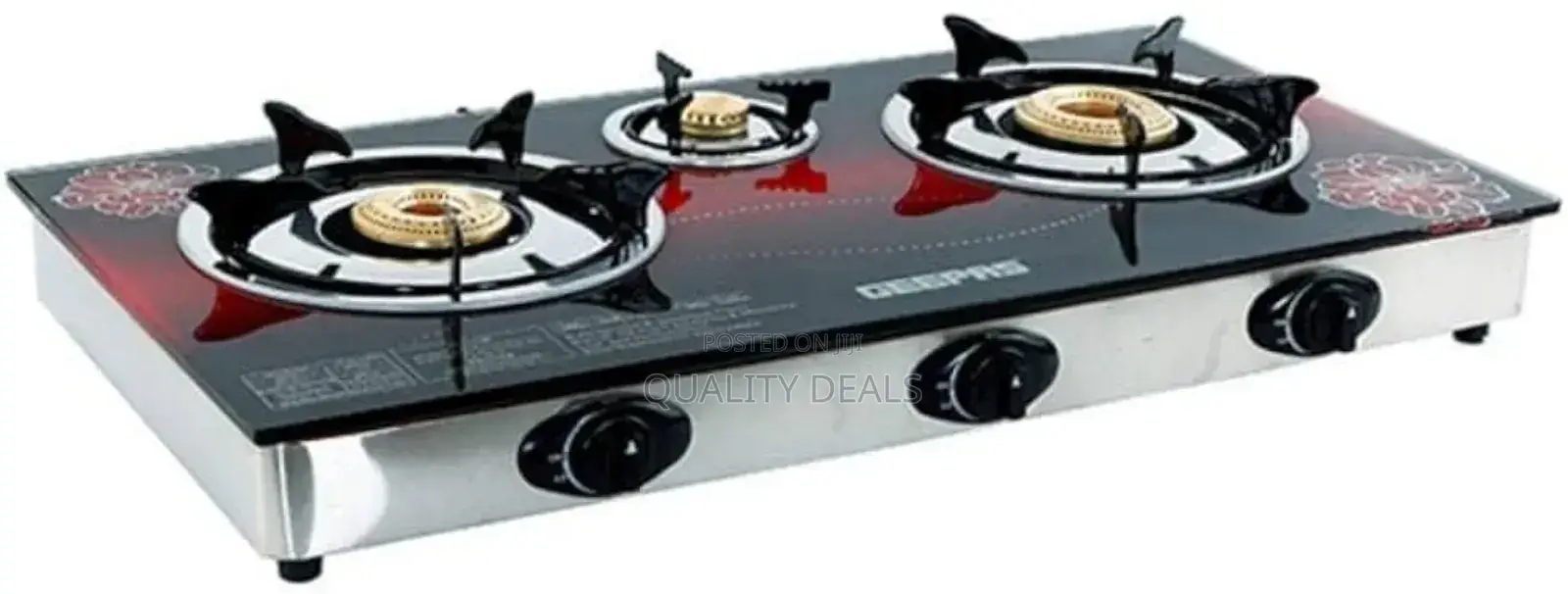 Geepas 3 Burner Gas Glass Tempered Stove