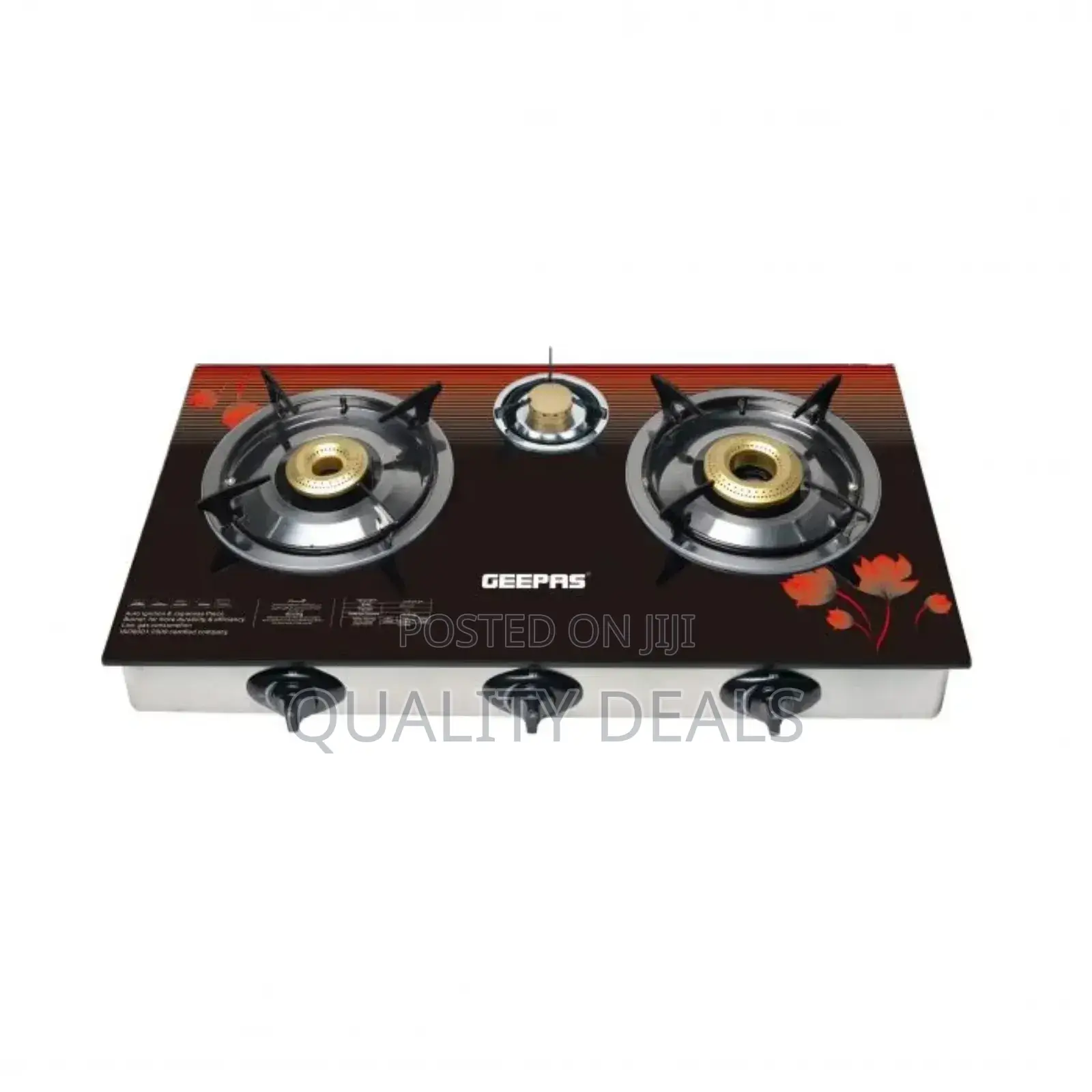 Geepas 3 Burner Gas Glass Tempered Stove