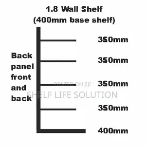 Wall Shelving 1.8m High With 400mm Base Shelf and 4 X 350mm