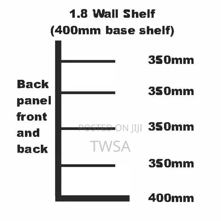 Wall Shelving 1.8m High With 400mm Base Shelf and 4 X 350mm