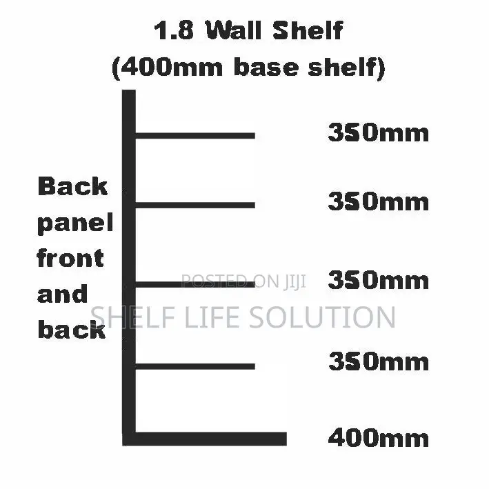 Wall Shelving 1.8m High With 400mm Base Shelf and 4 X 350mm