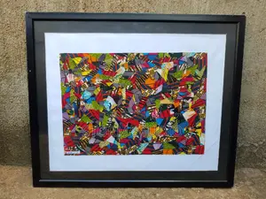 Framed African Print Fabric Art.