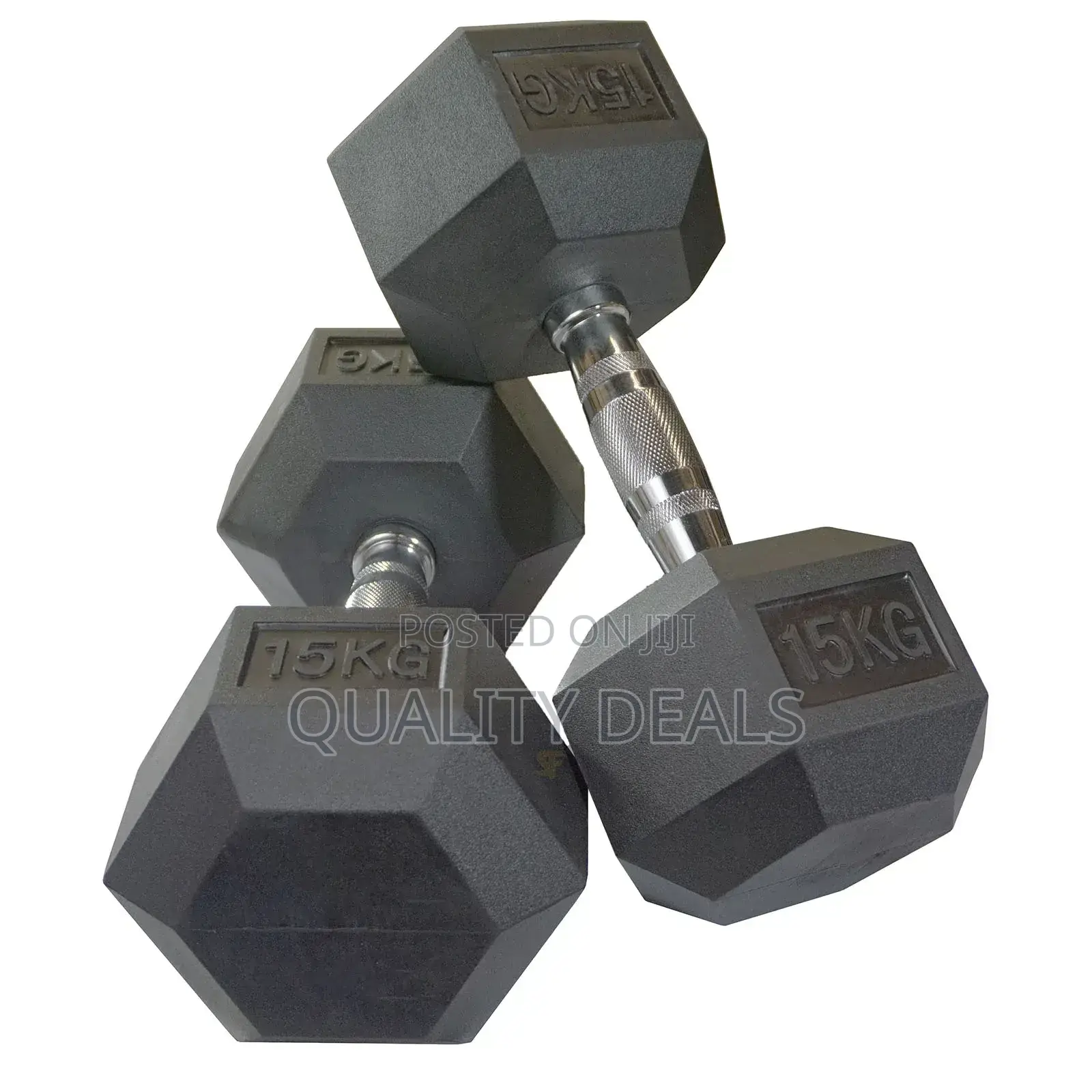 A Pair of 15kg Hex Dumbbells Black