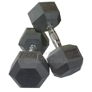 A Pair of 15kg Hex Dumbbells Black