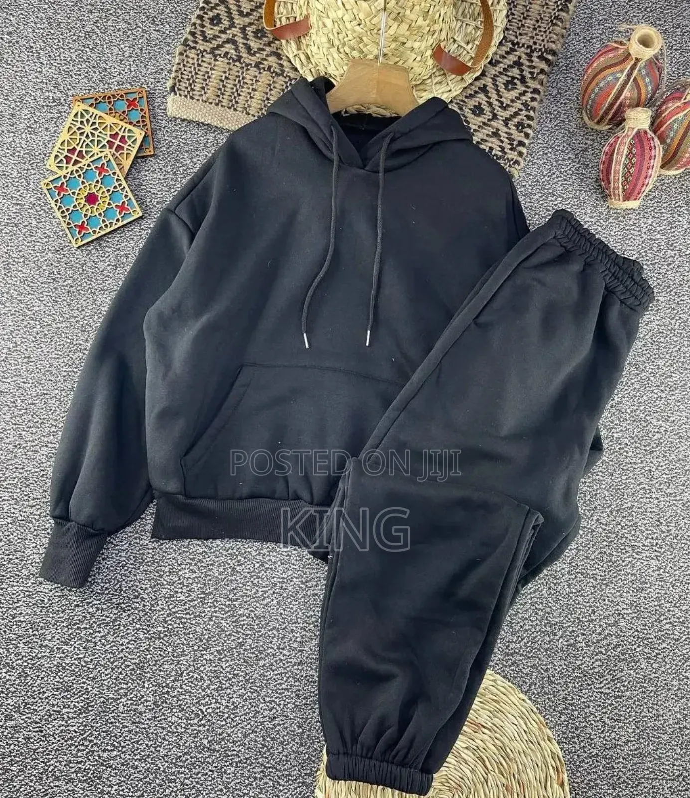 Black Hoodie Tracksuit. Sweater Pants and Jumper