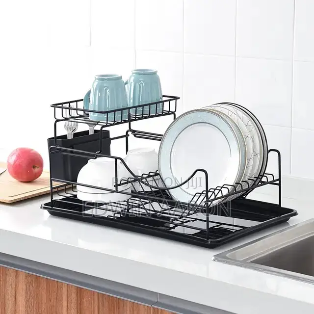 Black Dish Draining Rack With Drip Tray