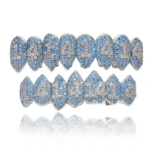 Hip Hop Blue Stones Iced Out Cz Teeth Grillz