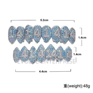 Hip Hop Blue Stones Iced Out Cz Teeth Grillz