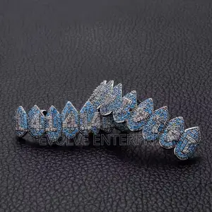 Hip Hop Blue Stones Iced Out Cz Teeth Grillz