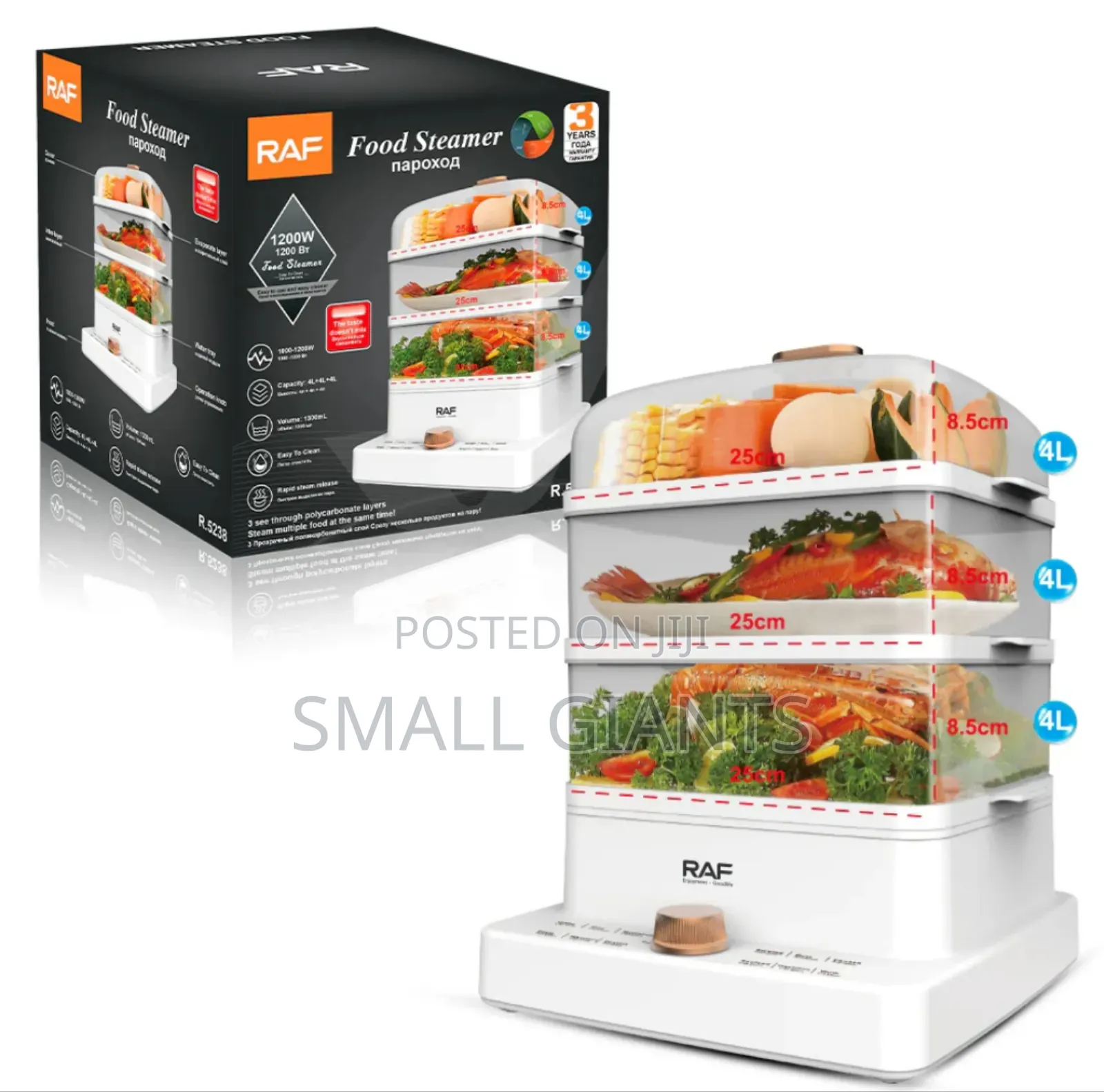 RAF 3 Tier Electric Food Steamer With Display, Timer Fuction