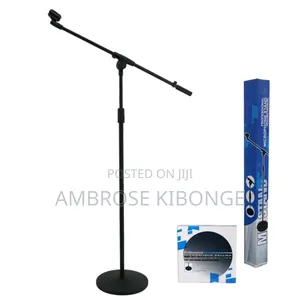 New Black Heavy Duty Round Bottom Metallic Microphone Stand