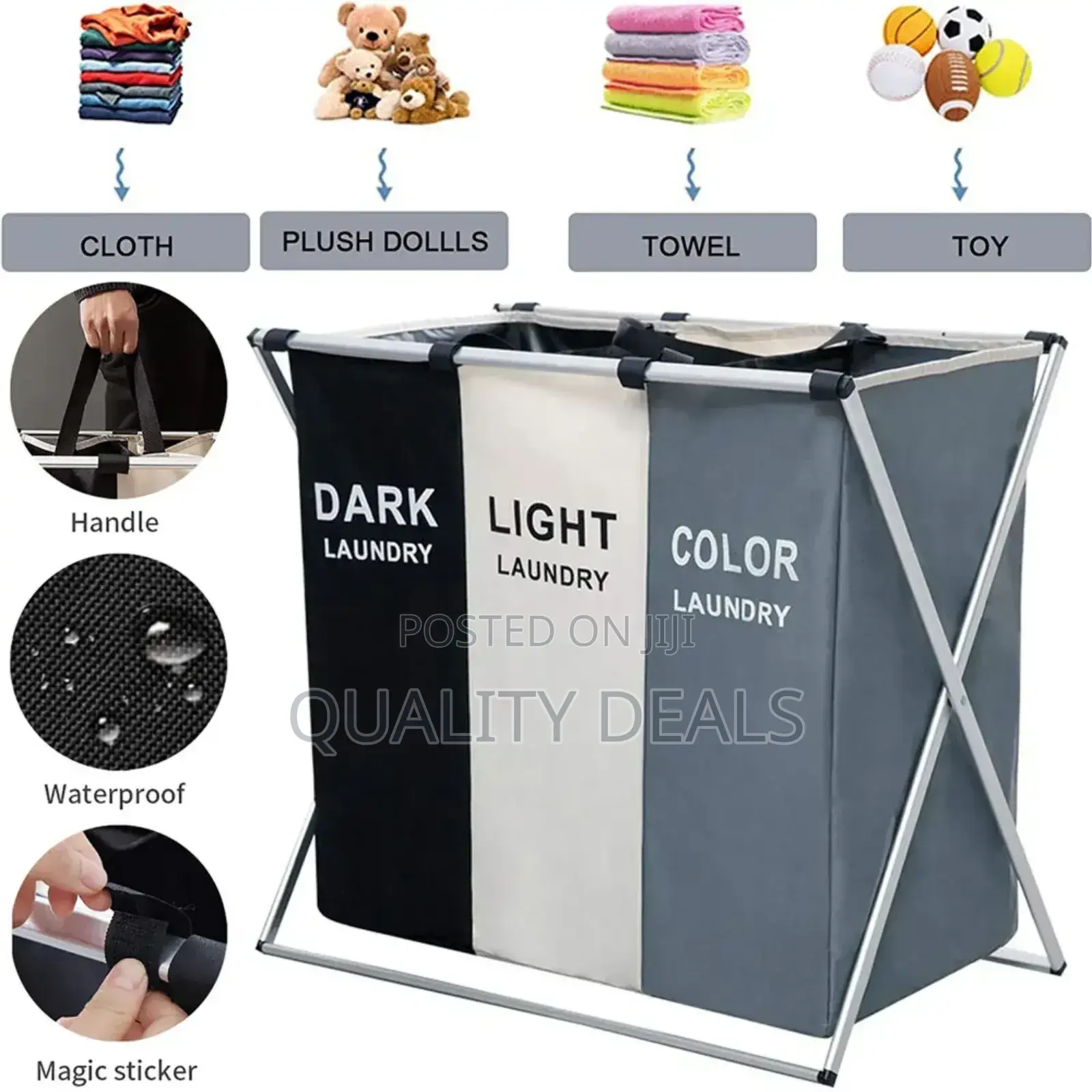 3 Section Home Laundry Basket