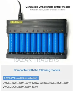 Lithium Ion Battery Charger 10-Slot for 3.7V 18650 Multi