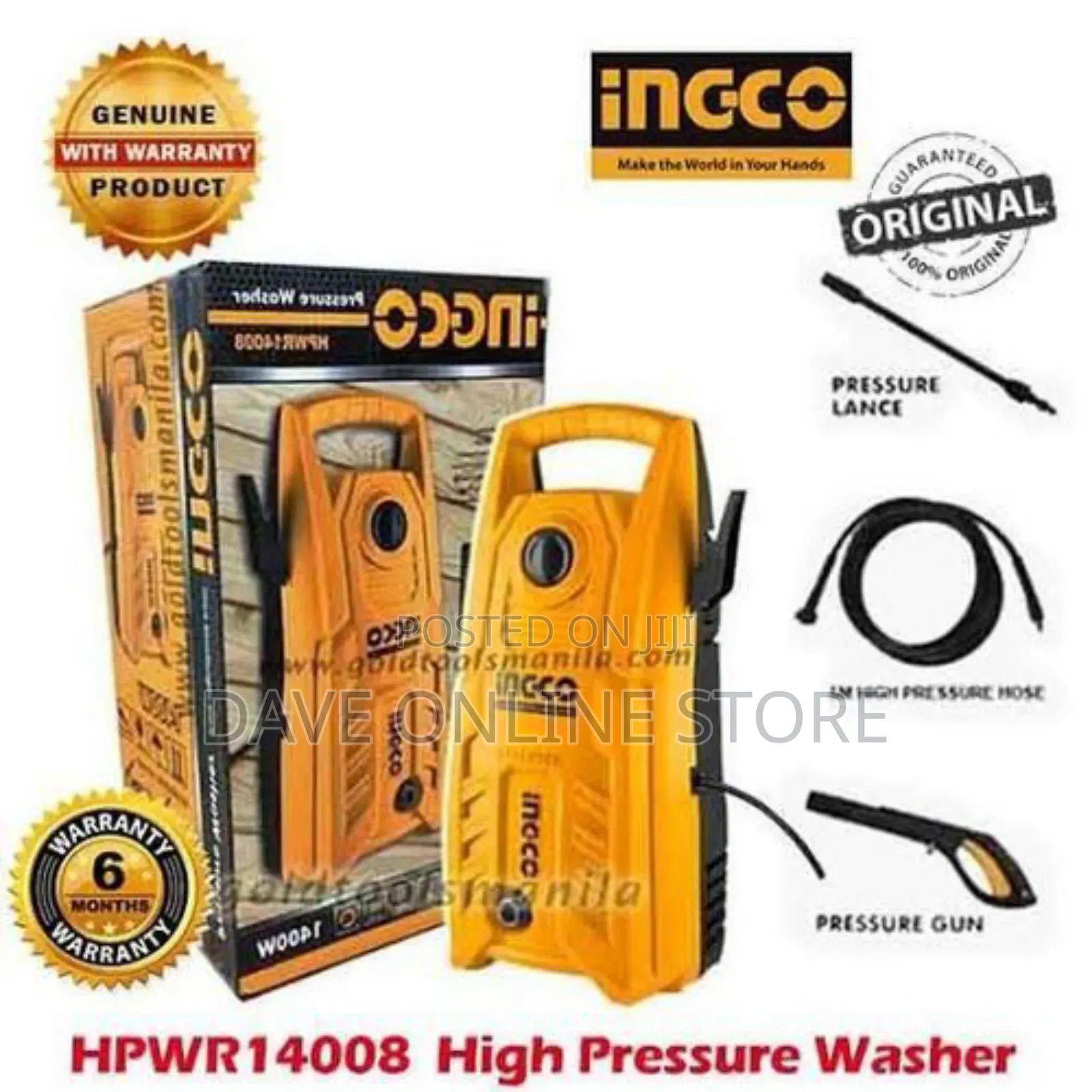High Pressure Washer 1400W for Cars and House Washing Tool