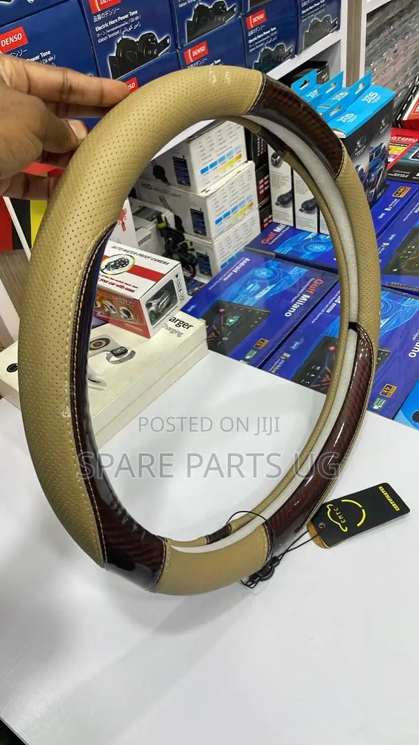 Pure Leather Cream Cabon Fiber Steering Wheel Cover