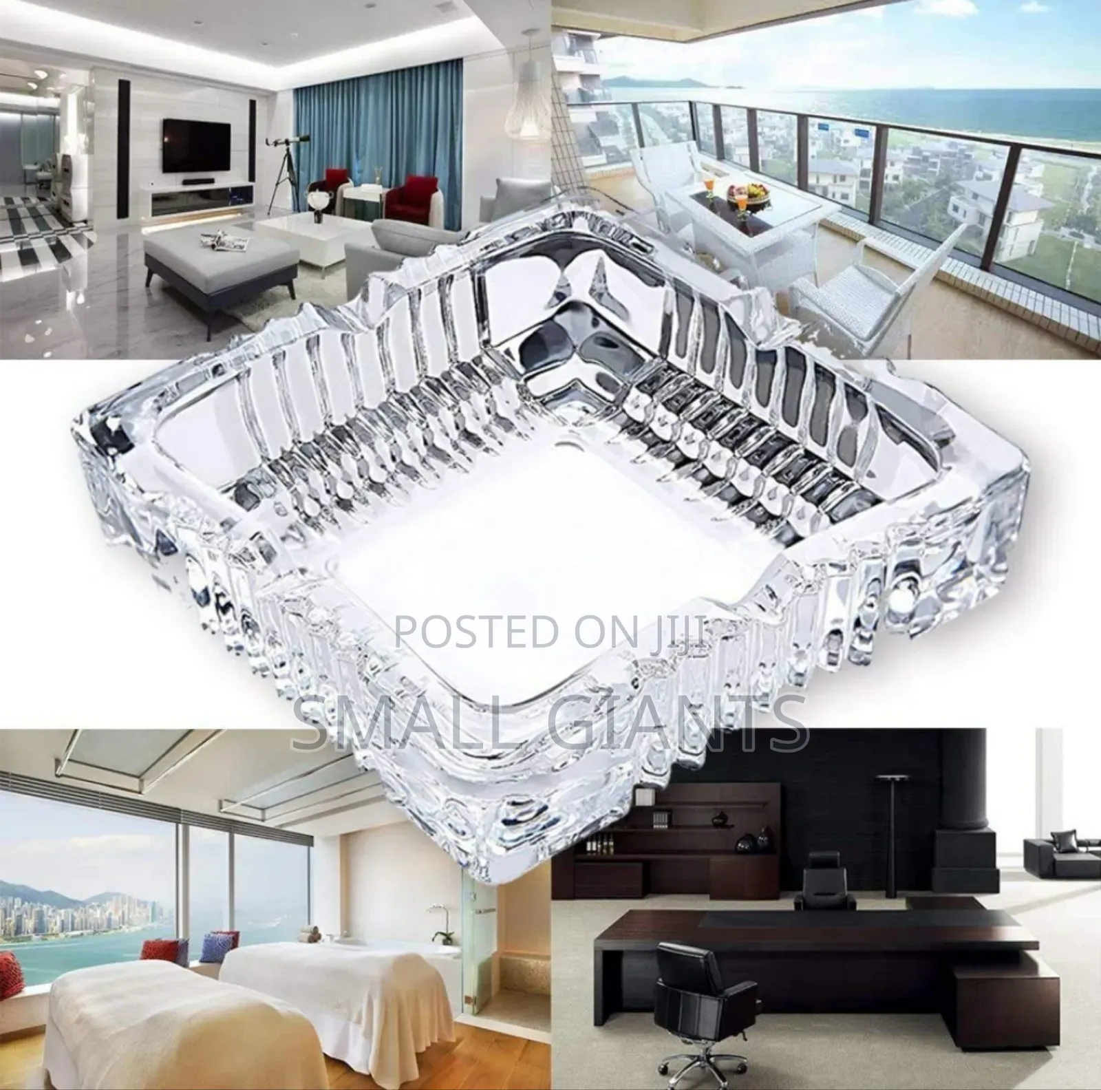 Crystal Clear Four Square Glass Ashtray