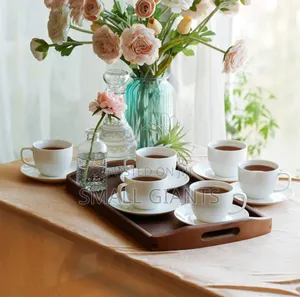 Set of Elegant Fine White Porcelain 6 Tea Cups and 6 Saucers