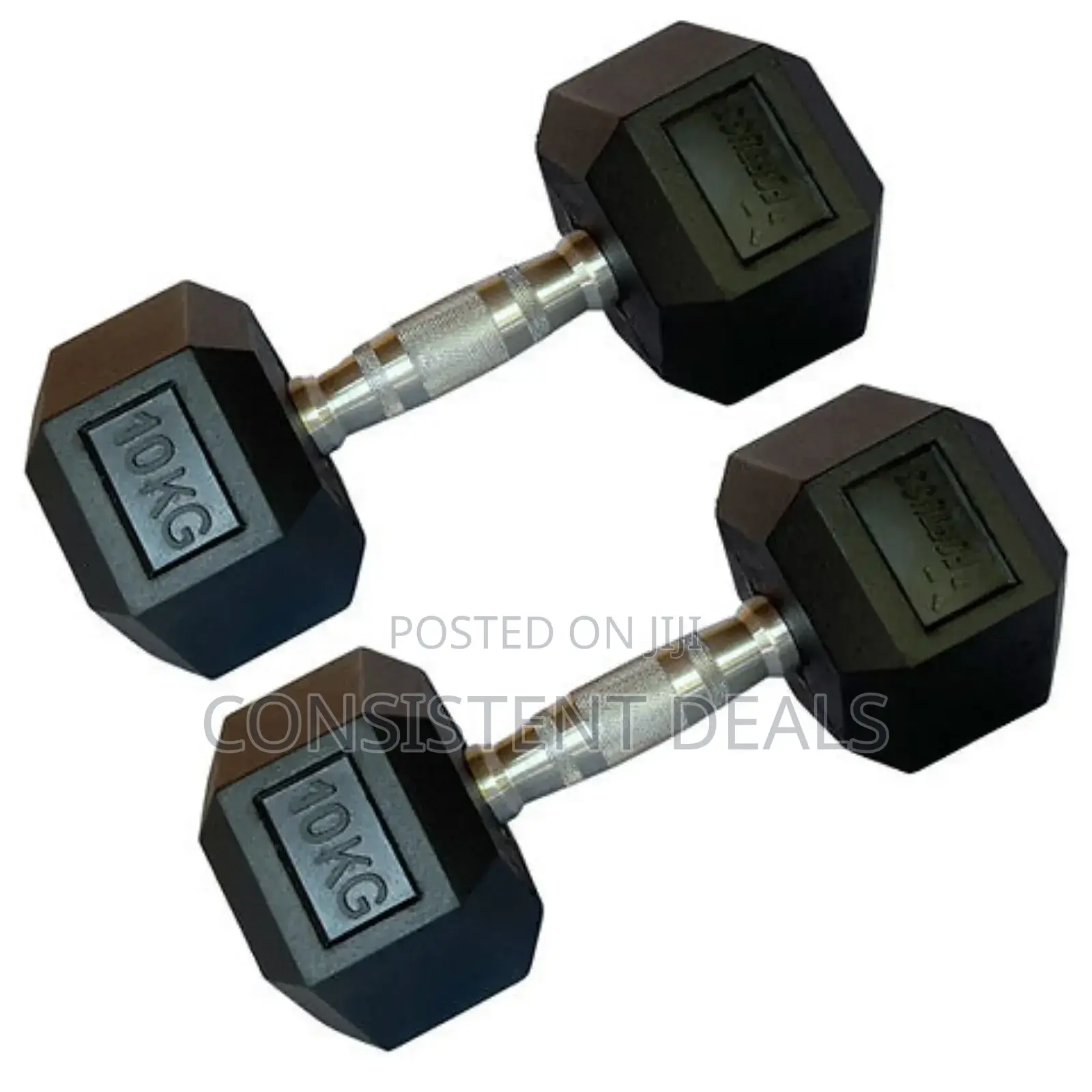 Pair of 10kg Hex Cast Iron Dumbbells