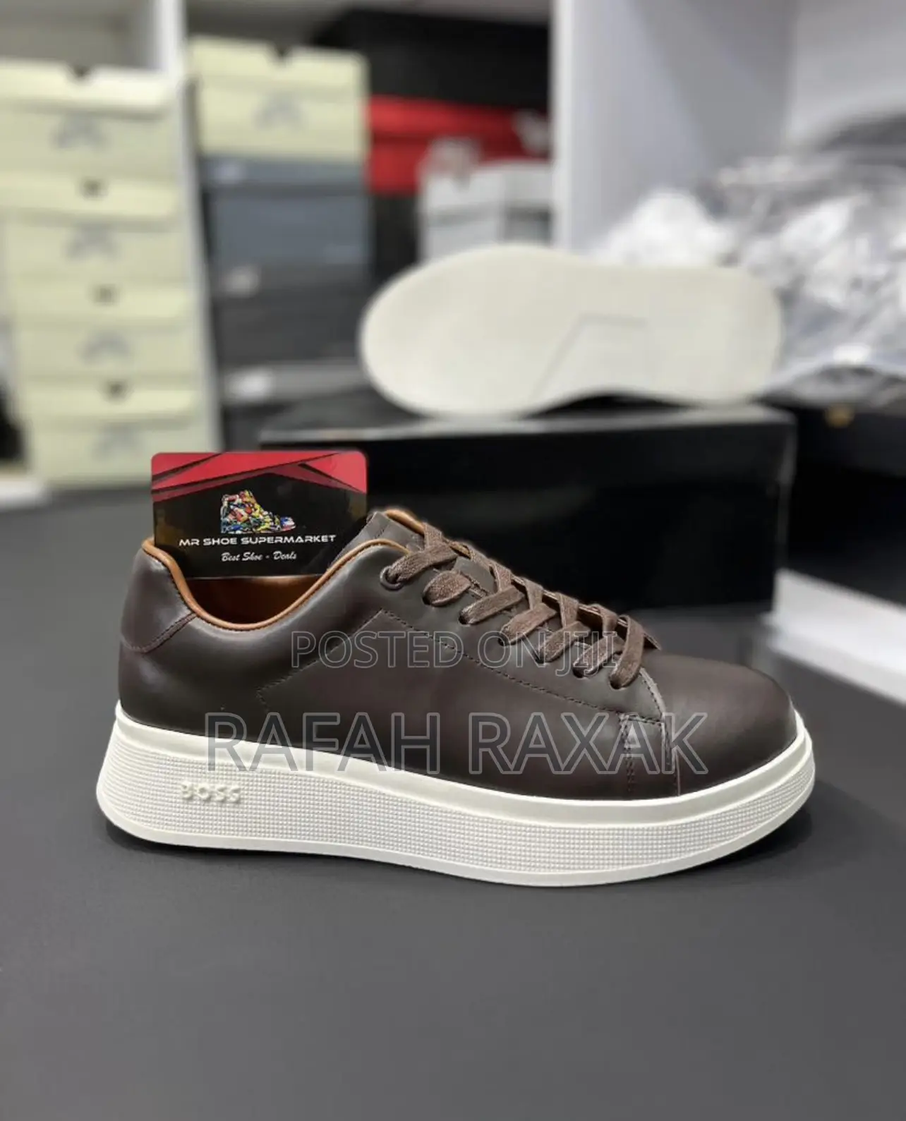 Original Dark Brown BOSS Smart Casual Leather Low Sneakers
