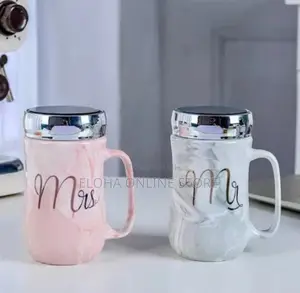 Mr. Mrs. Printed Ceramic Mugs With Mirror Lid