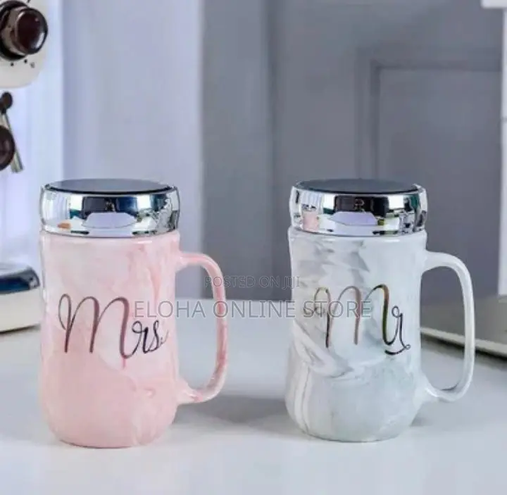 Mr. Mrs. Printed Ceramic Mugs With Mirror Lid