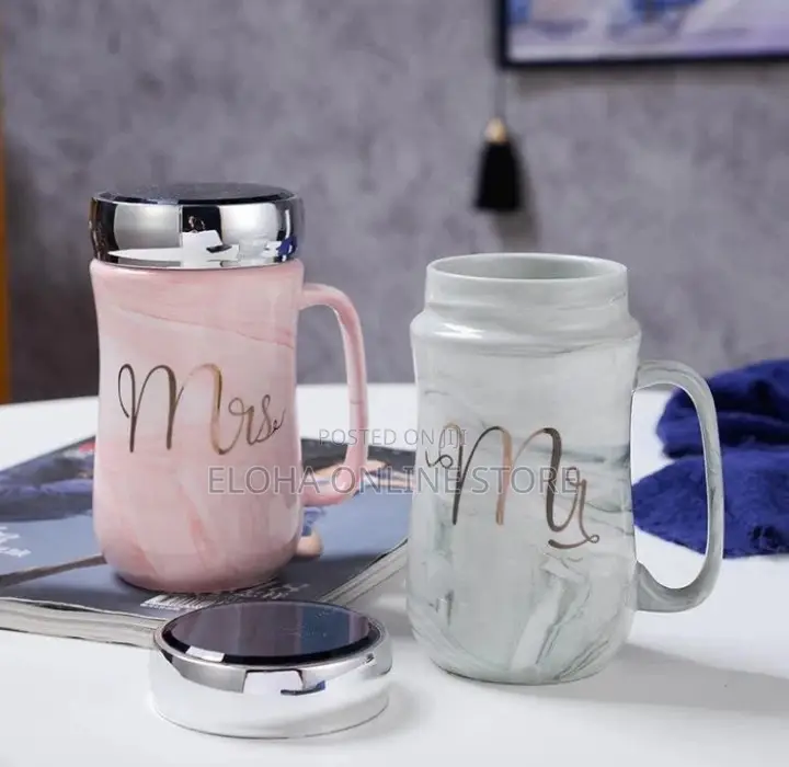 Mr. Mrs. Printed Ceramic Mugs With Mirror Lid