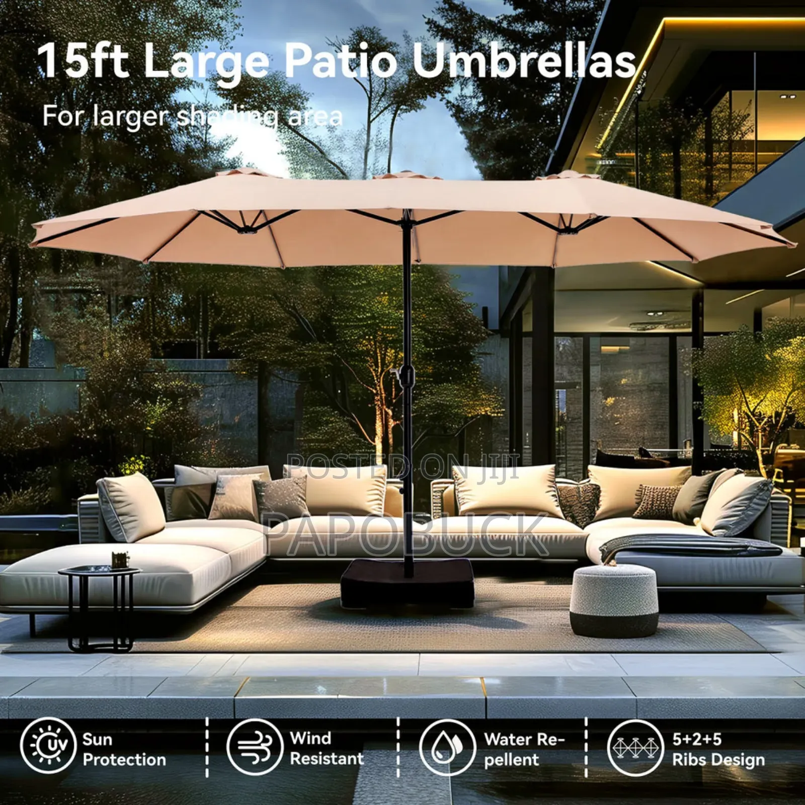 PHI VILLA 15ft Large Patio Umbrella With Base