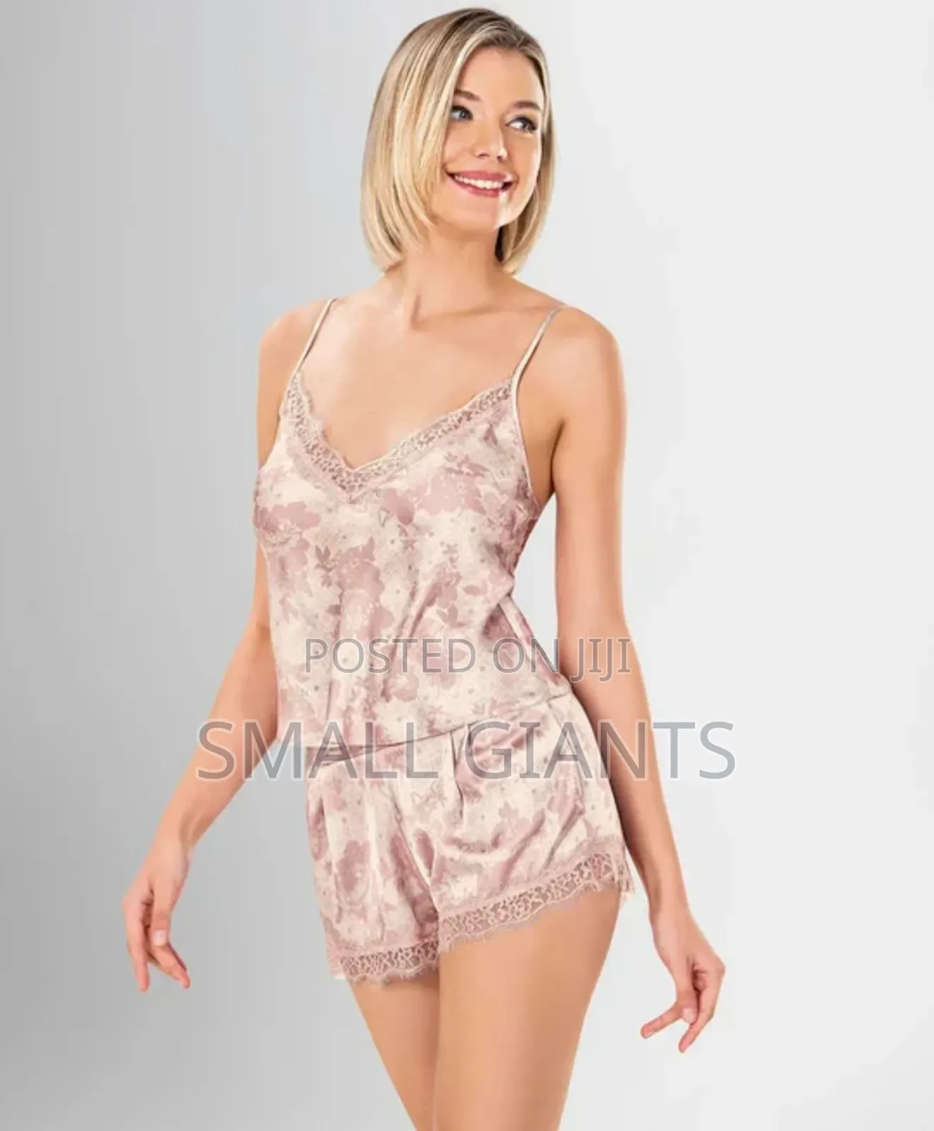 3-Piece Floral Print Satin and Lace Pajama Set