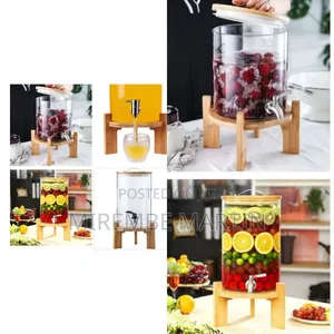 Glass Juice Dispenser With Bamboo Stand