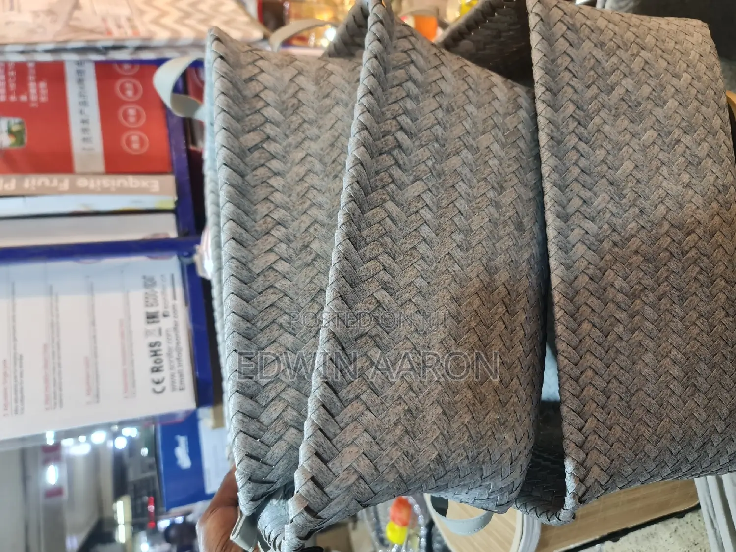 3pcs Rectangular Hand Woven Laundry Baskets /Grey