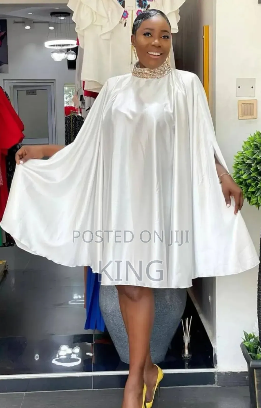 Ladies Unique Collar White Shirt Dress