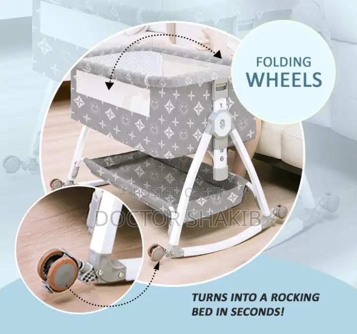 Premium 6-in-1 Printed Baby Cot-New