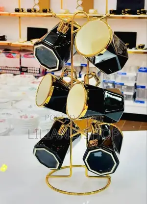 Black Gold 6pcs Mug Set With Rack