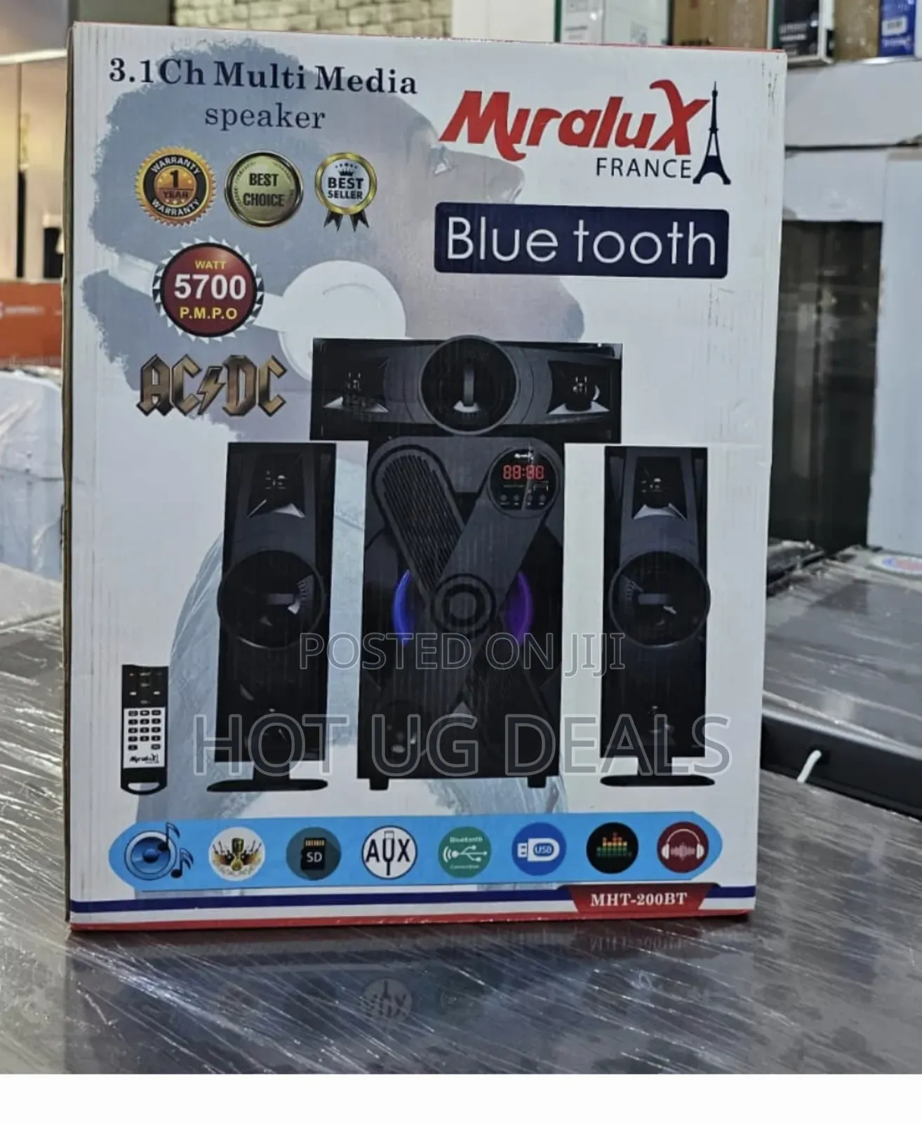 Miralux AC/DC, Bluetooth Woofer, FM Radio, USB Port -Black