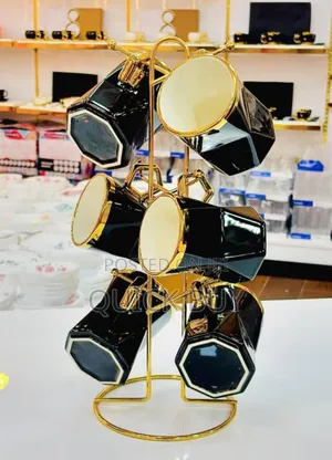 Modern Versatile Back and Gold Stylish Cups(Set of 6)
