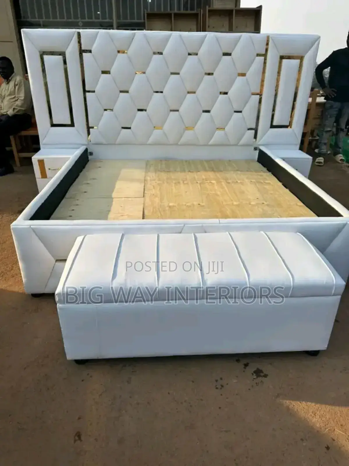 5by6 White Leather Bed With Gold Stickers