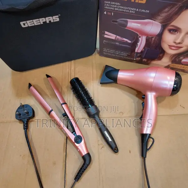 Geepas 4 In1 Hair Dressing Set- Hair Dryer,Straightener,Bag