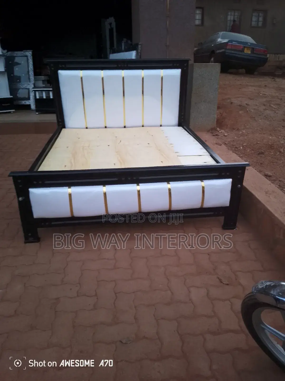 5by6 White Leather Bed With Gold Stickers 1