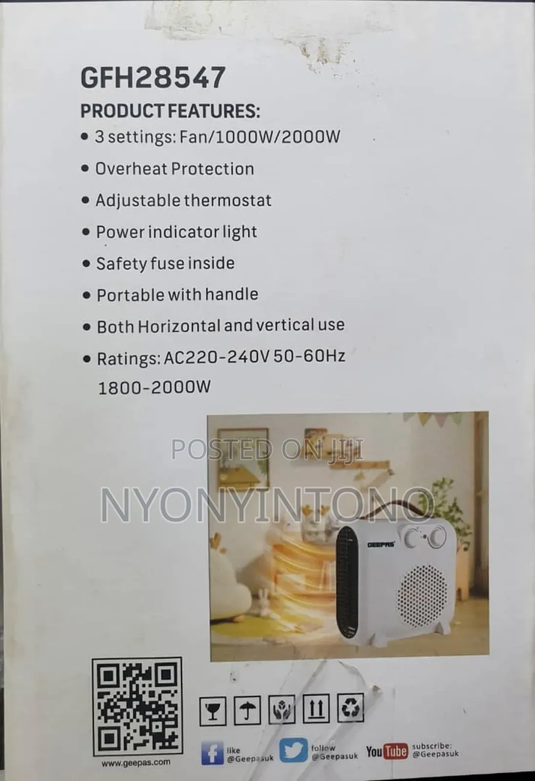 Geepas Fan Heater With 2 Years Warranty
