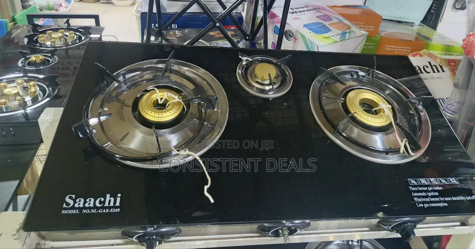 Saachi Glass 3 Burner Gas Cooker - Black