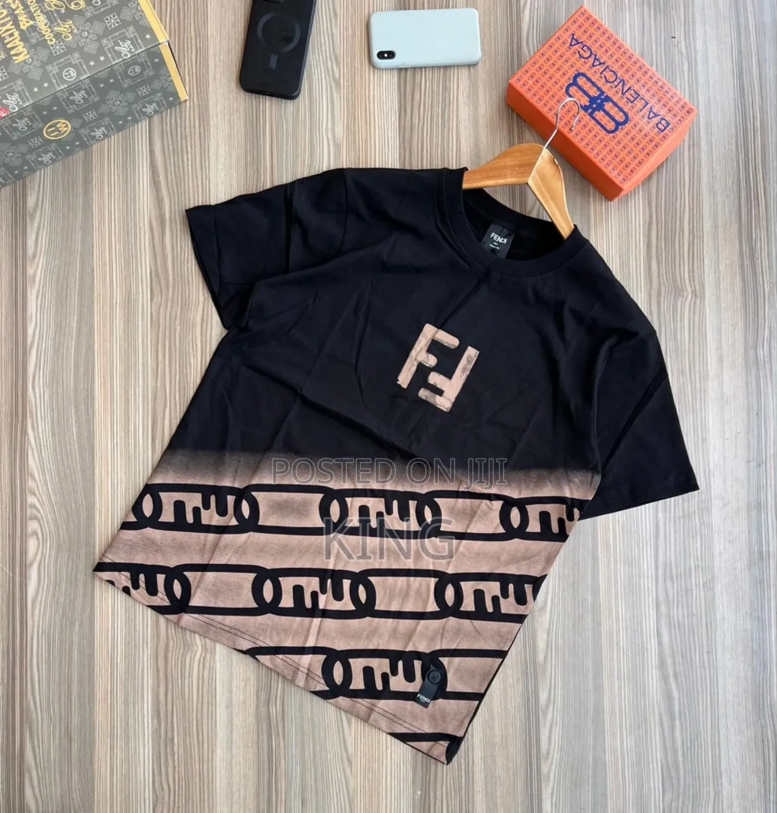 Fendi Black T-Shirt. Chain Saint